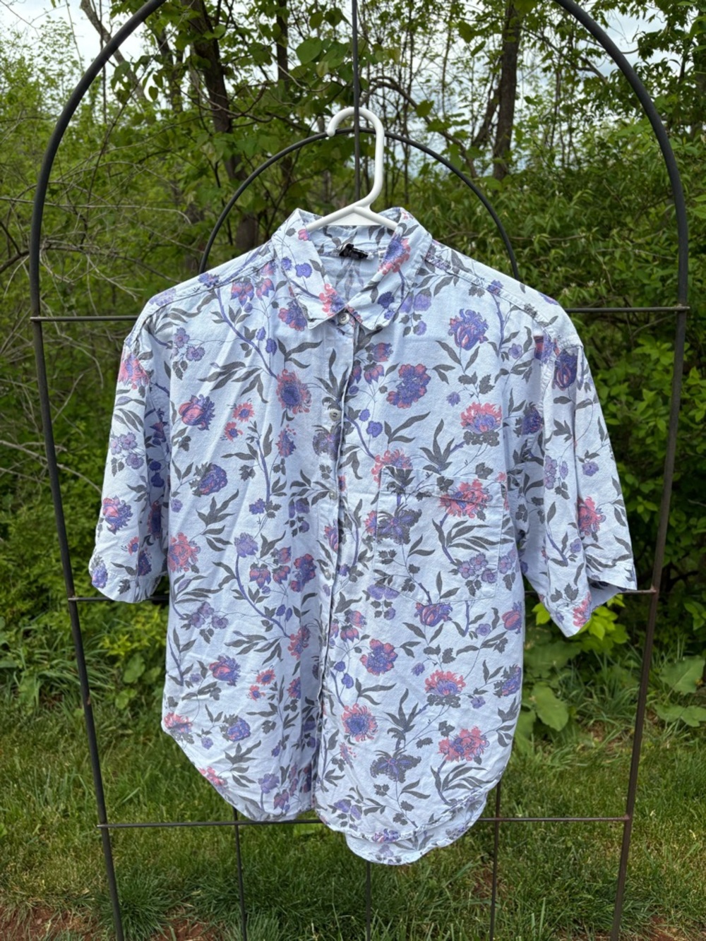 Vintage Details Floral Button-Down Short Sleeve Shirt Women's Large 100% Cotton - Picture 6 of 14